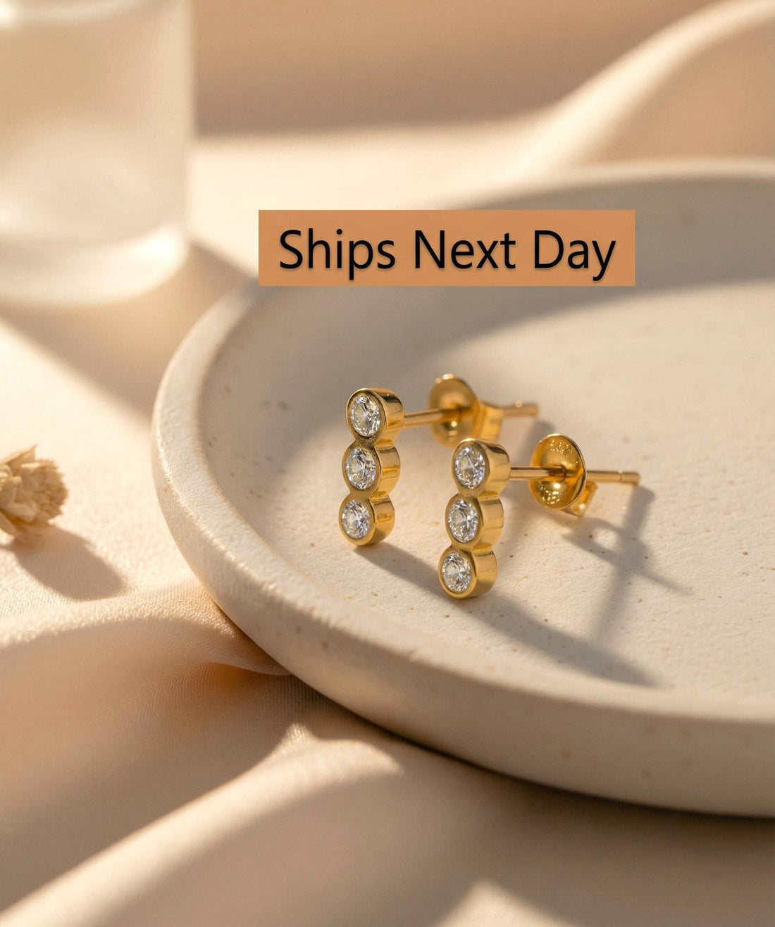 Three Stones Bar Stud Earrings, Sterling Silver Stud Earrings, Dainty Three Stone Studs, Minimalist Earrings Gift For Women