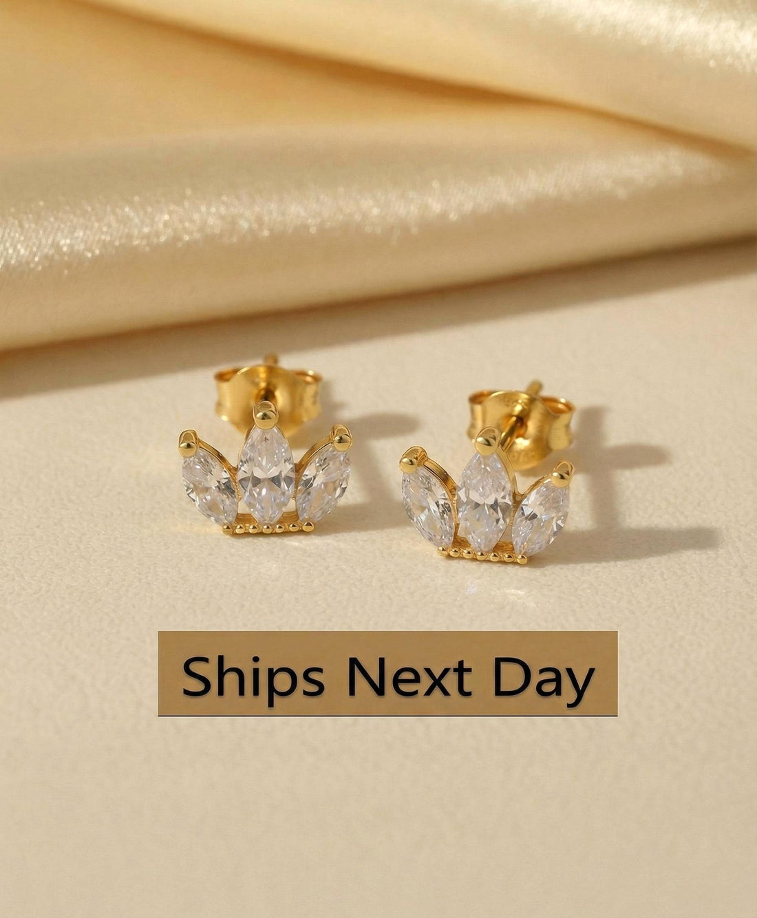 Lotus Flower Diamond Marquise Earrings / Minimalist Marquise Diamond Flower Shaped Stud Earrings / Earrings Gift  for Women / In Stock