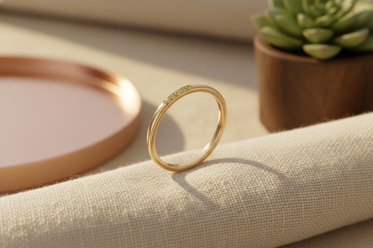 Five Stones Dainty Peridot Band, August Birthstone Gift, Sterling Silver Dainty Wedding Ring, Minimalist Band