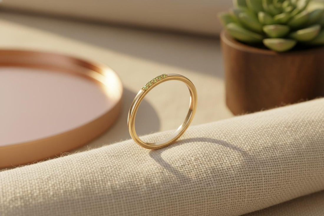 Five Stones Dainty Peridot Band, August Birthstone Gift, Sterling Silver Dainty Wedding Ring, Minimalist Band
