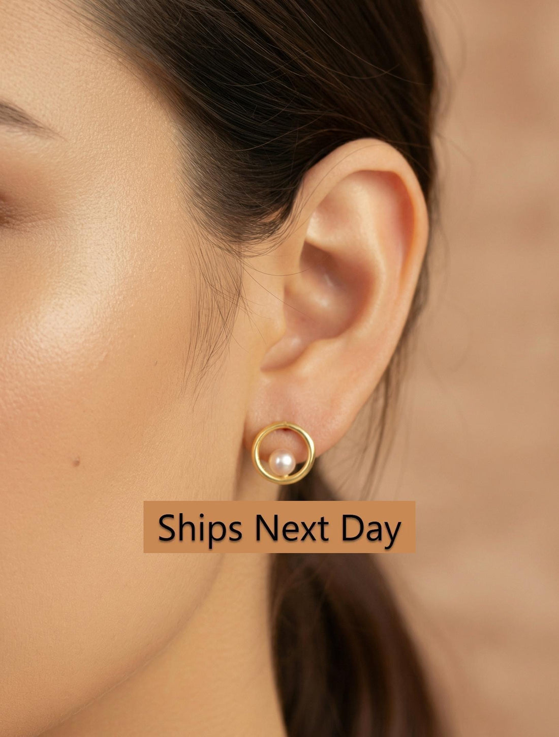 Pearl Circle Stud Earrings, Tiny Hoop Earring, Freshwater Pearl Earrings, Dainty Earrings Gift For Women, Last Minute Gifts