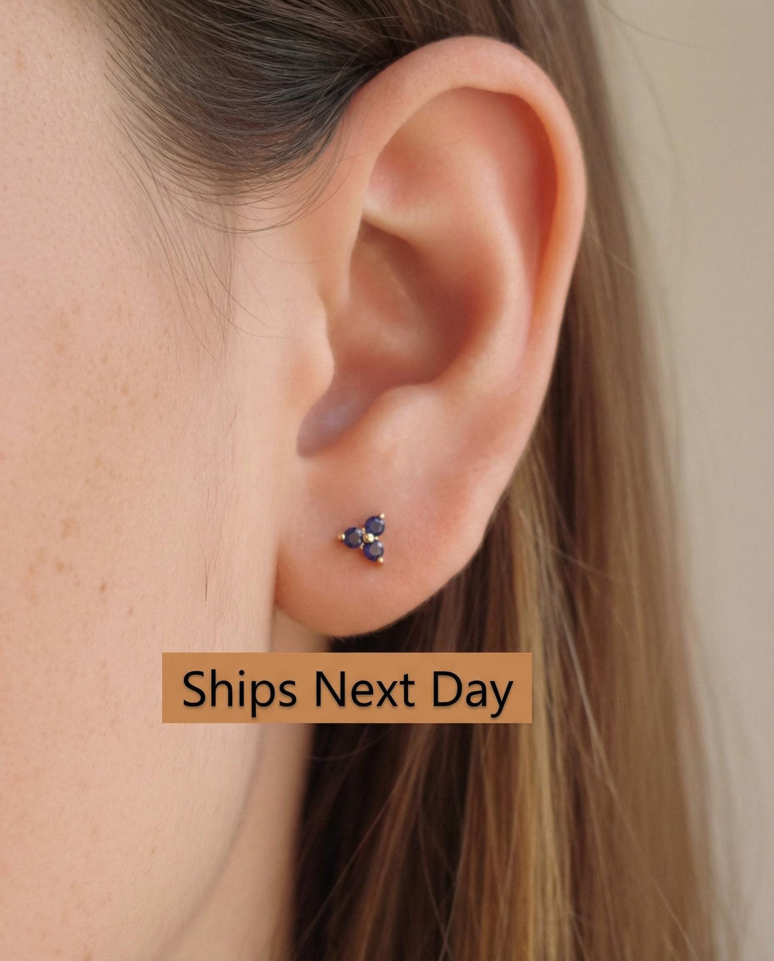 Blue Sapphire Earrings / Trio Stud Earrings / September Birthstone Gift / Three Stone Earrings / Minimalist Earrings / In Stock