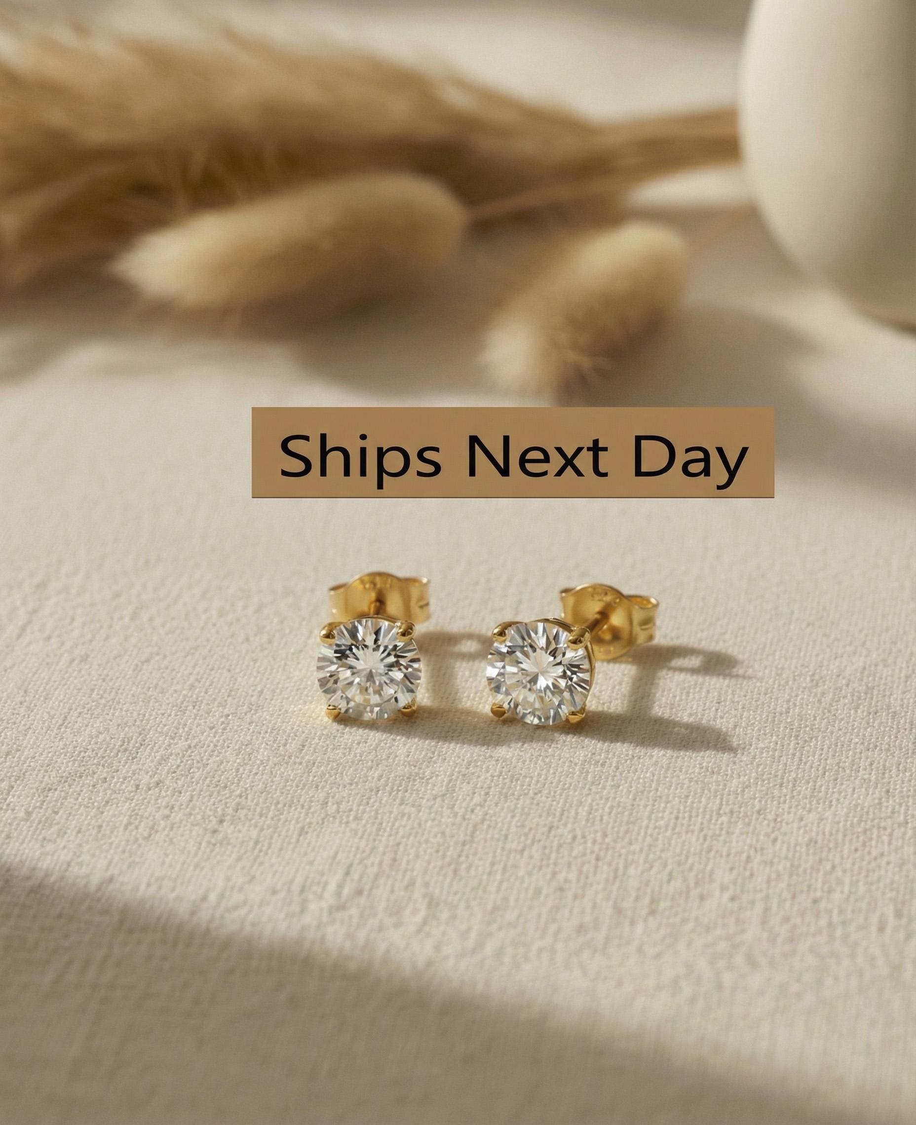 4-Prongs Solitaire Stud Earrings, Tiny Diamond Earrings, Bridal Earrings Gift for Women, Last Minute Gifts