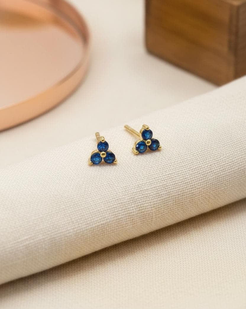 Blue Sapphire Earrings / Trio Stud Earrings / September Birthstone Gift / Three Stone Earrings / Minimalist Earrings / In Stock