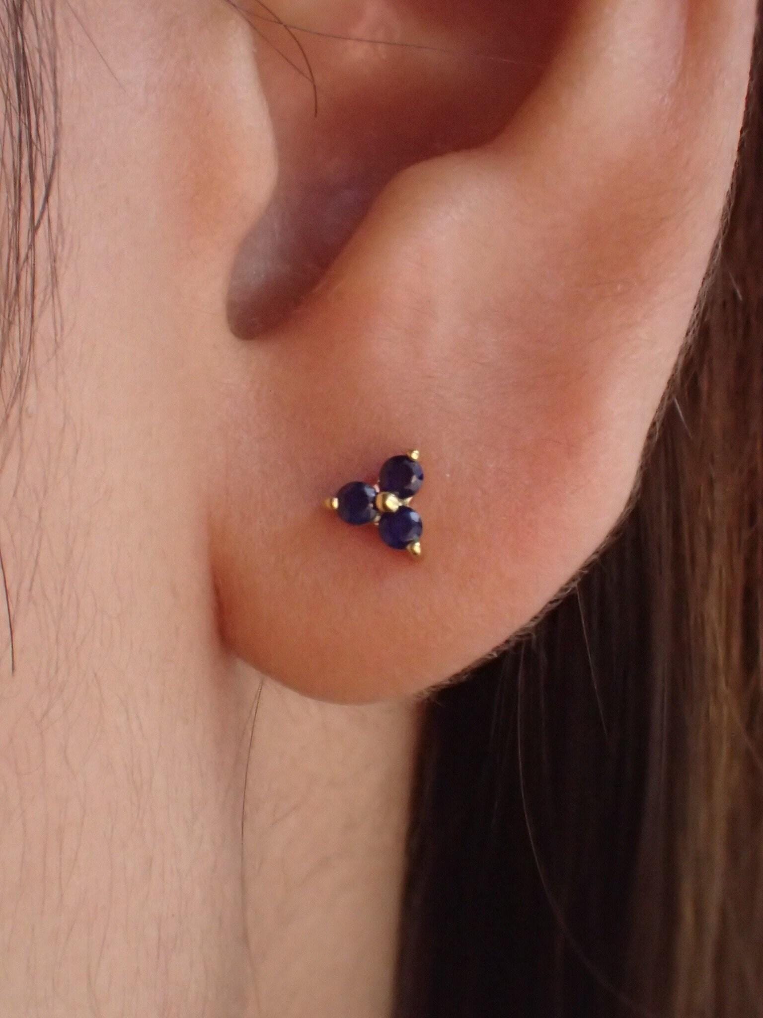 Blue Sapphire Earrings / Trio Stud Earrings / September Birthstone Gift / Three Stone Earrings / Minimalist Earrings / In Stock