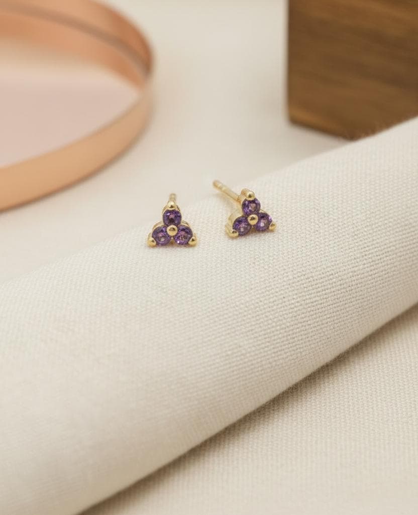 Amethyst Earrings / Trio Stud Earrings / February Birthstone Gift / Three Stone Earrings / Minimalist Earrings