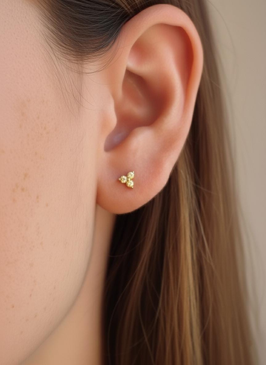 Yellow Sapphire Earrings / Trio Sapphire Studs / Bridesmaid Gifts / Three Stone Earrings / Minimalist Earrings / In Stock