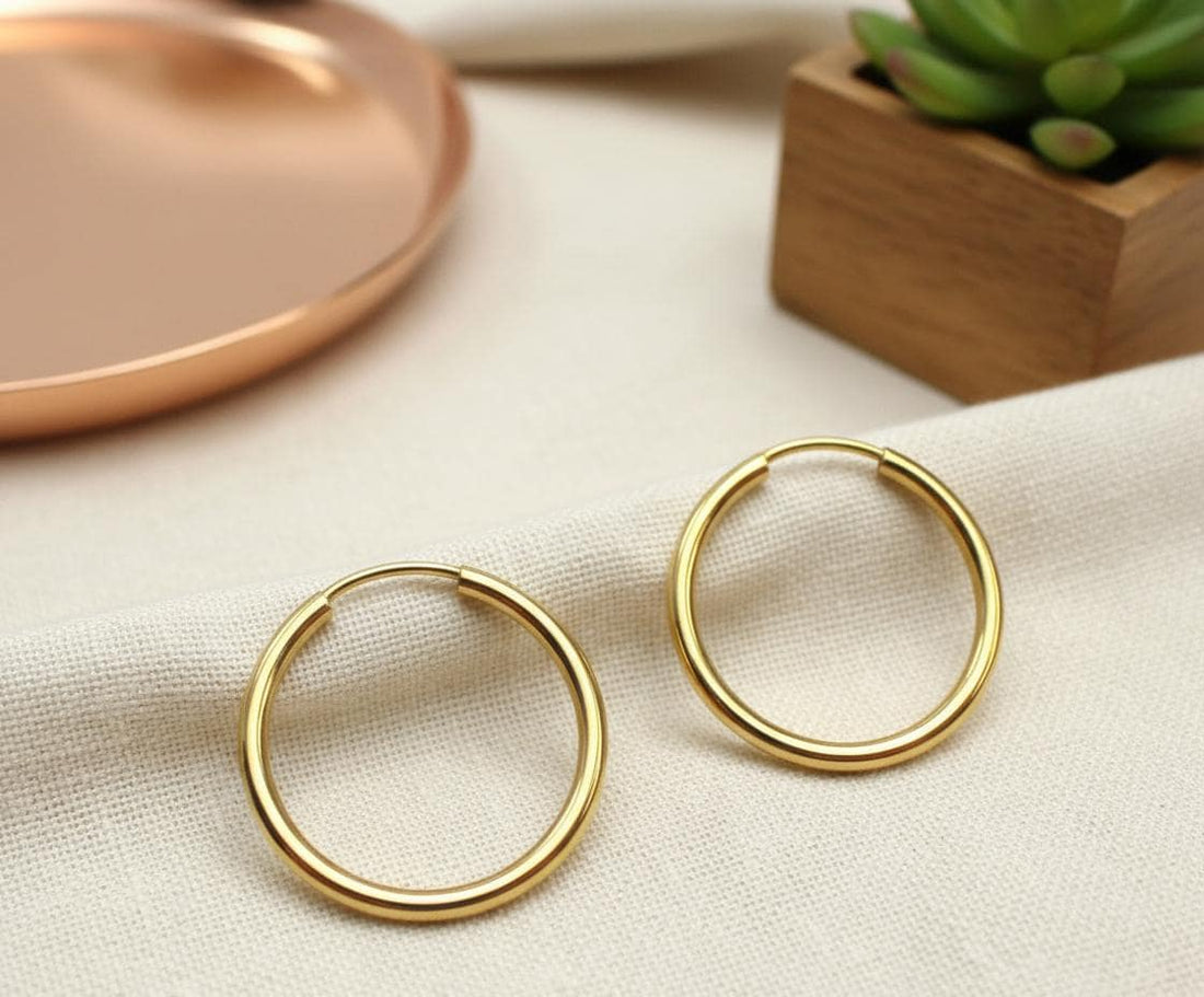 14k Solid Gold Hoop Earrings / 15MM Thin Endless Hoops / Minimalist Earring / Bridal Earring Gift for Her / Holiday Gift for Her