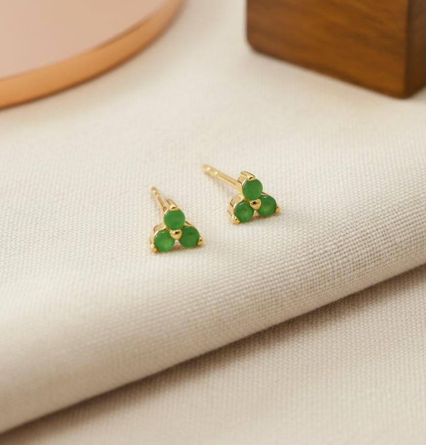 Emerald Earrings / Trio Stud Earrings / May Birthstone Gift / Three Stone Earrings / Minimalist Earrings / In Stock