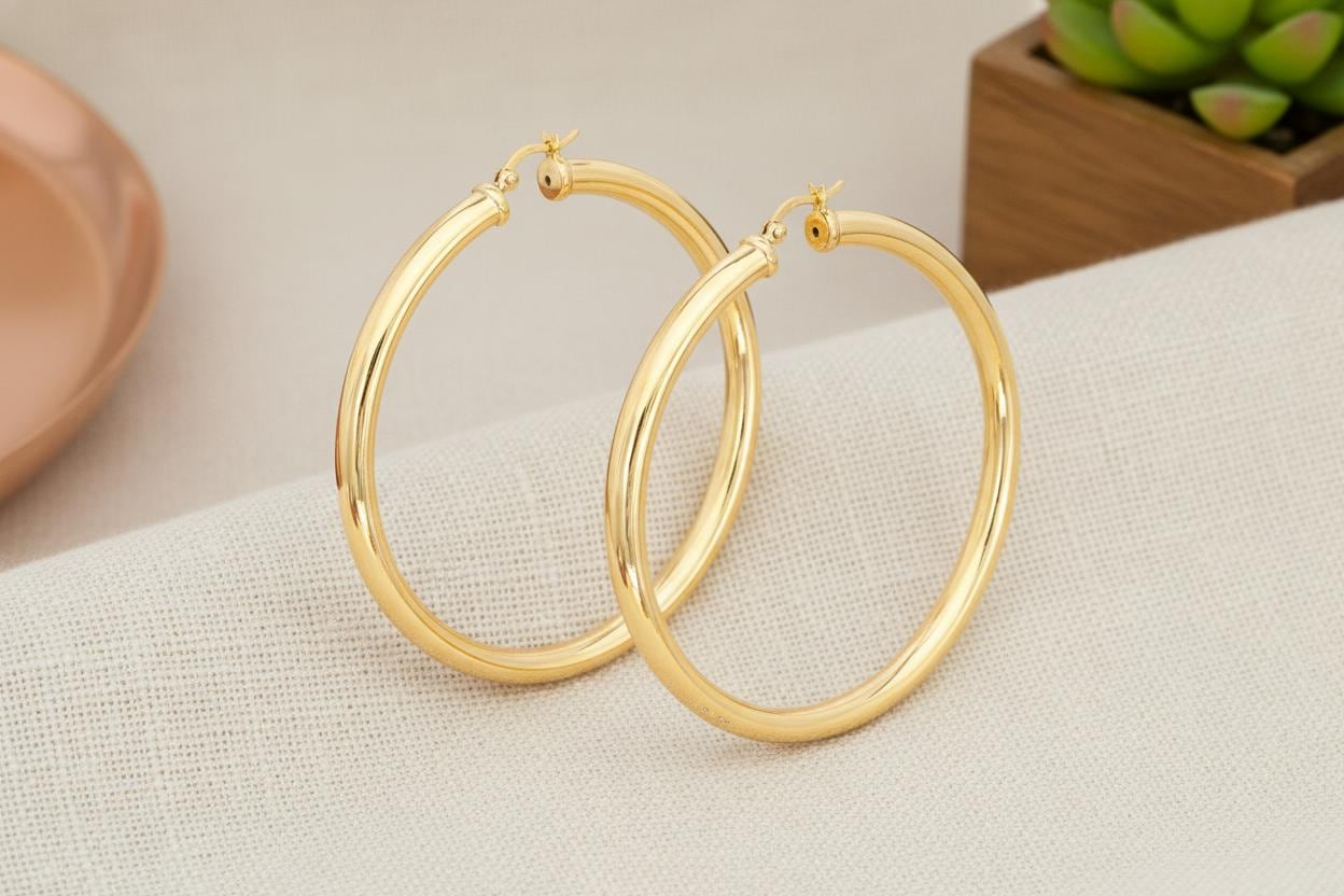 60 MM Extra Large Hoop Earrings, Sterling Silver Thick Earring for Women, Plain Bold Hoops, Huge Hoops, Christmas Gift for Her