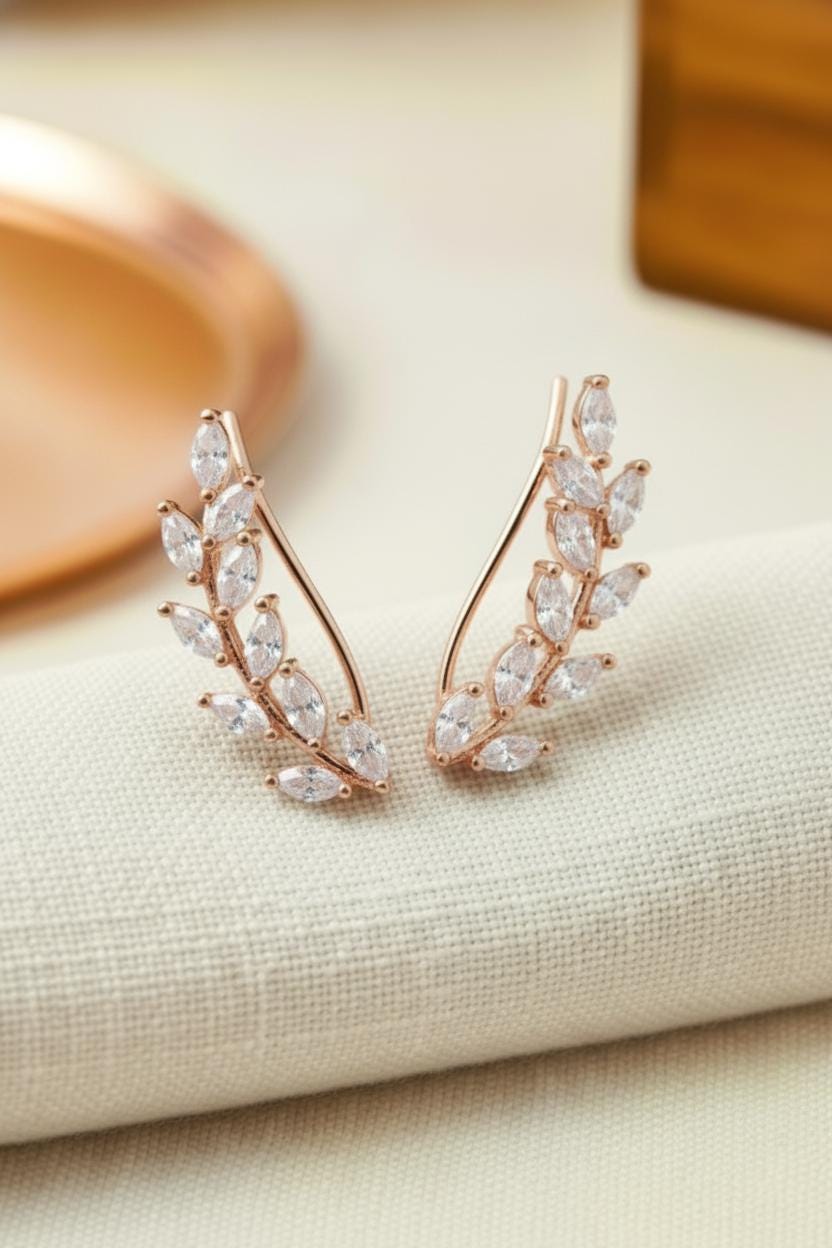 Marquise Unique Earring Climber / Ear Crawlers Earrings / Ear Climber Earring / Bridesmaid Gift / Minimalist Earrings / Valentine's Day Gift