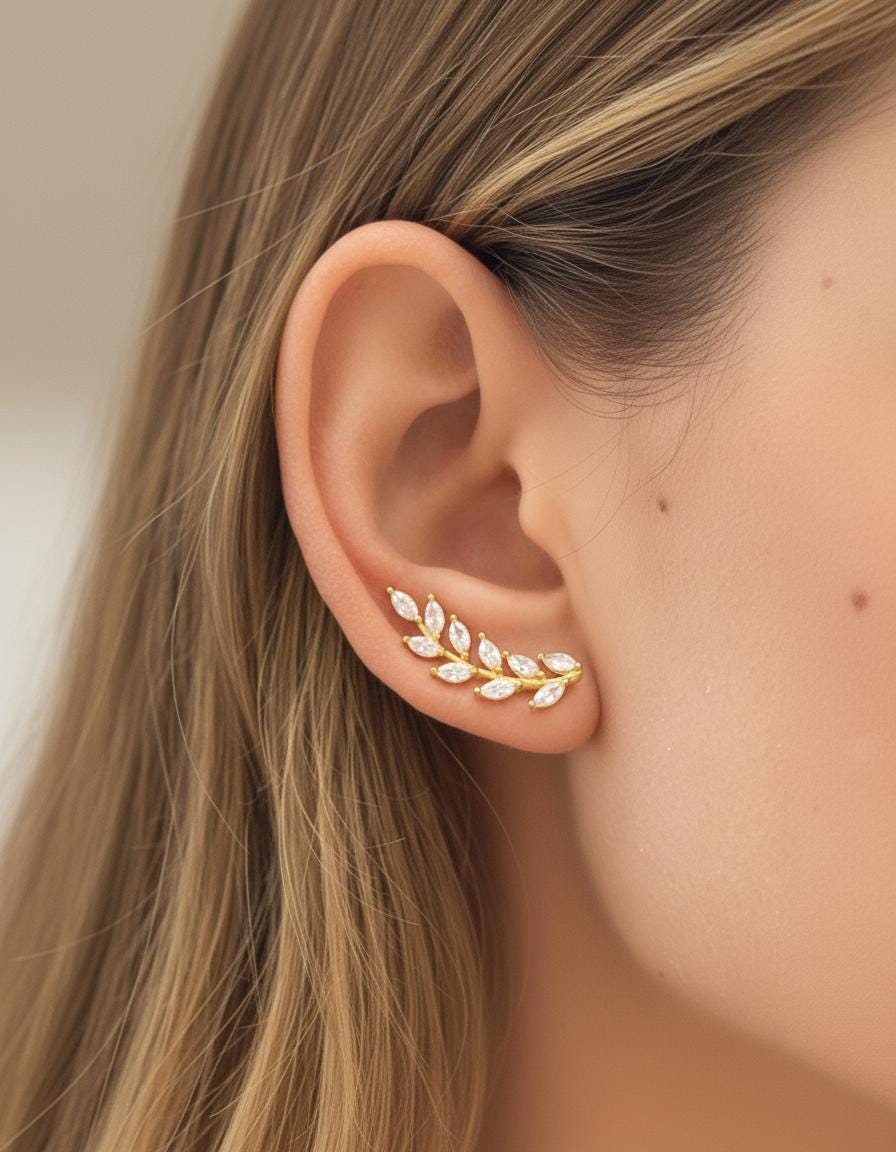 Marquise Unique Earring Climber / Ear Crawlers Earrings / Ear Climber Earring / Bridesmaid Gift / Minimalist Earrings / Valentine's Day Gift