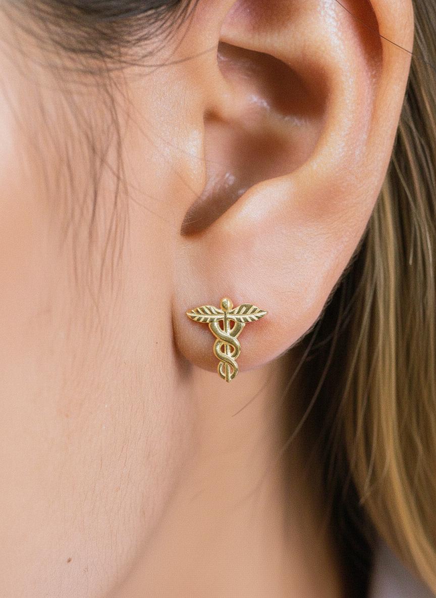 Caduceus Stud Earrings, Medical Symbol Earrings, Caduceus Medical Jewelry, Earrings for Doctor Nurse