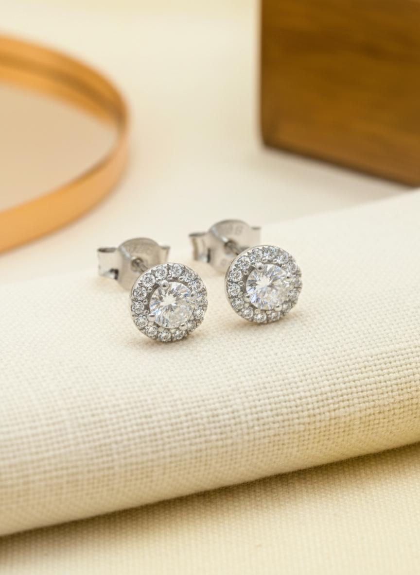 Moissanite Halo Stud Earrings / Minimalist Halo Earrings / Minimalist Earrings / Classic Earrings / Bridesmaid Gift