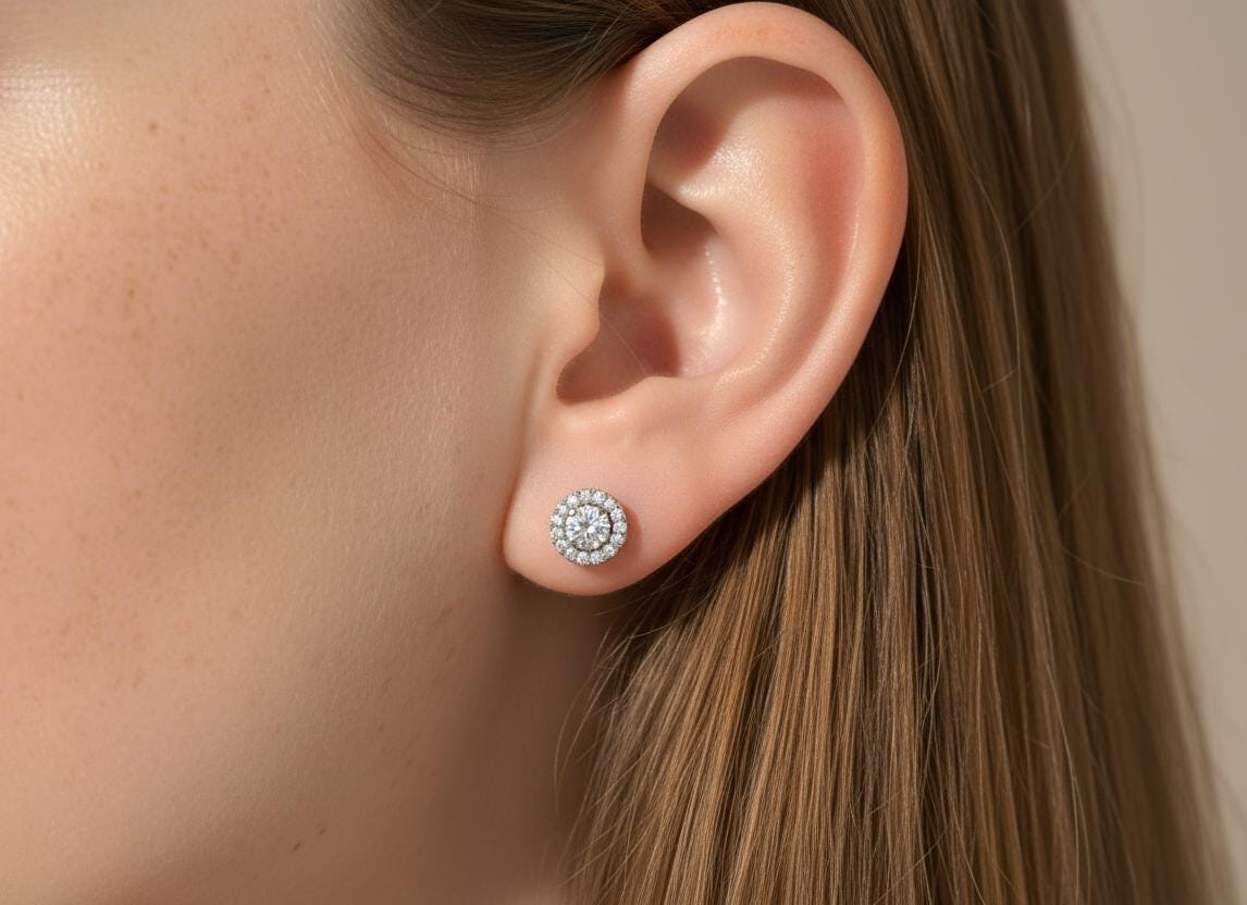Moissanite Halo Stud Earrings / Minimalist Halo Earrings / Minimalist Earrings / Classic Earrings / Bridesmaid Gift
