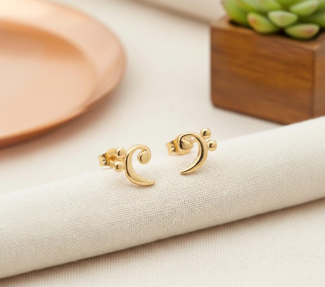 Bass Clef Stud Earring, Music Notes Earrings Gift for Women, Music Note Jewelry, Music Teacher Gift, Gift for Musician