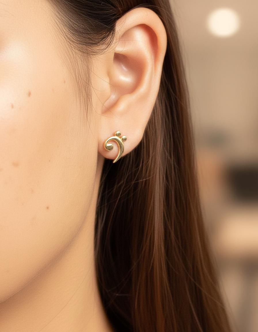Bass Clef Stud Earring, Music Notes Earrings Gift for Women, Music Note Jewelry, Music Teacher Gift, Gift for Musician