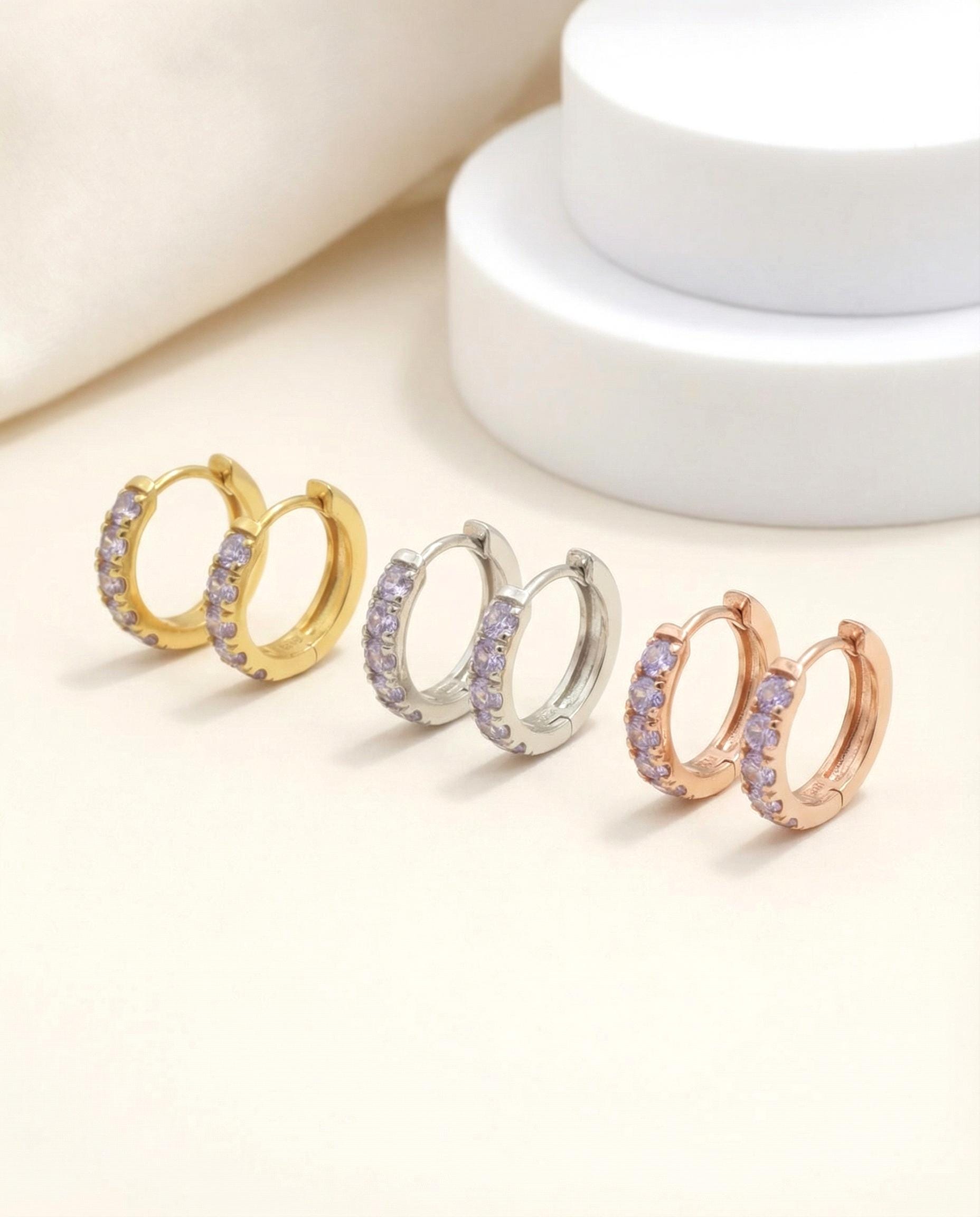 Five Stones Tanzanite Hoop Earrings, December Birthstone Gifts, Huggie Hoops, Minimal Hoop Earrings Gift for Her, Bridal Earrings