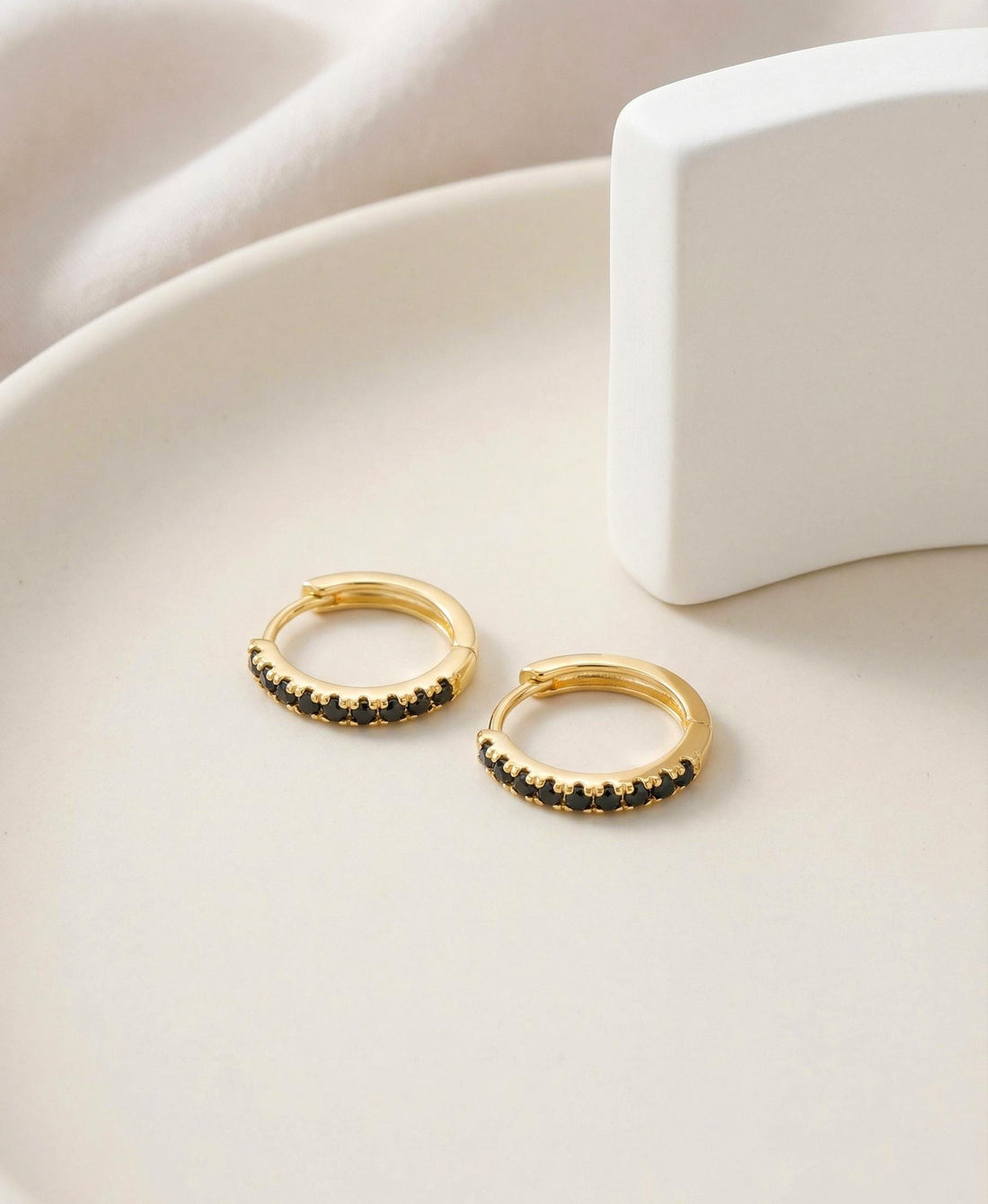 Black Diamonds Hoop Earrings, Huggies Hoop Earrings, Minimal Hoop Earrings, Minimalist Earrings, In Stock