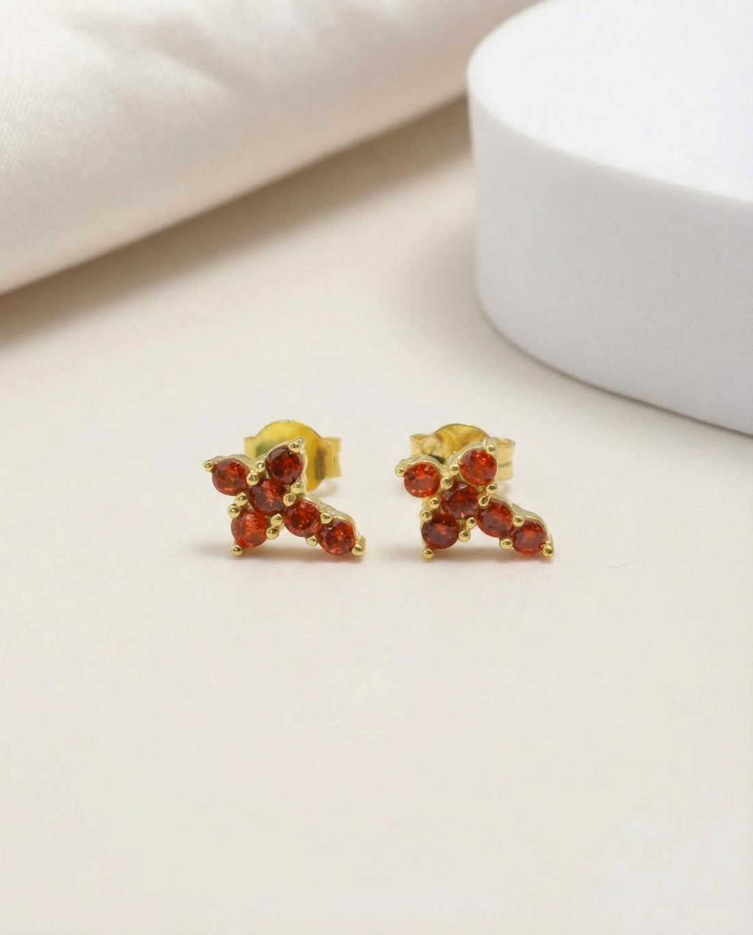 Cross Stud Earrings / Garnet Earrings / Tiny Cross Studs January Birthstones / Religious Earrings Gift / Christmas Gift for Her