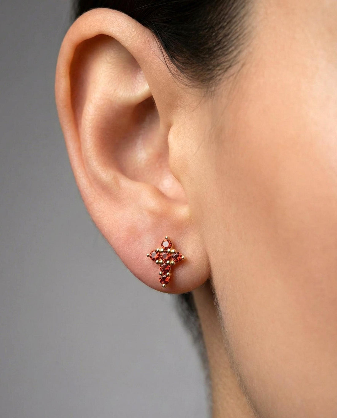 Cross Stud Earrings / Garnet Earrings / Tiny Cross Studs January Birthstones / Religious Earrings Gift / Christmas Gift for Her