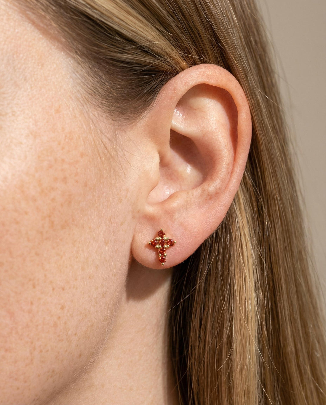 Cross Stud Earrings / Garnet Earrings / Tiny Cross Studs January Birthstones / Religious Earrings Gift / Christmas Gift for Her