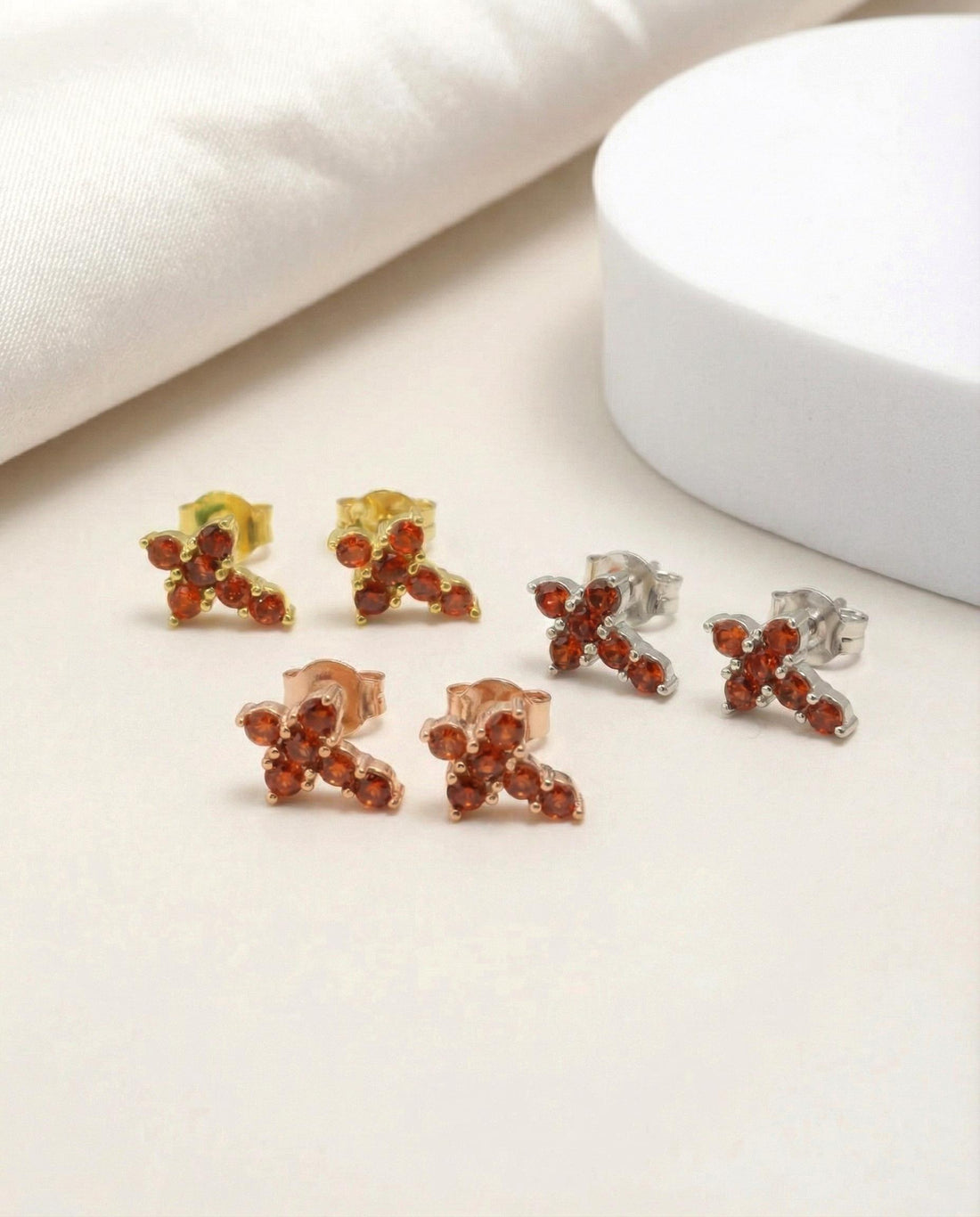 Cross Stud Earrings / Garnet Earrings / Tiny Cross Studs January Birthstones / Religious Earrings Gift / Christmas Gift for Her