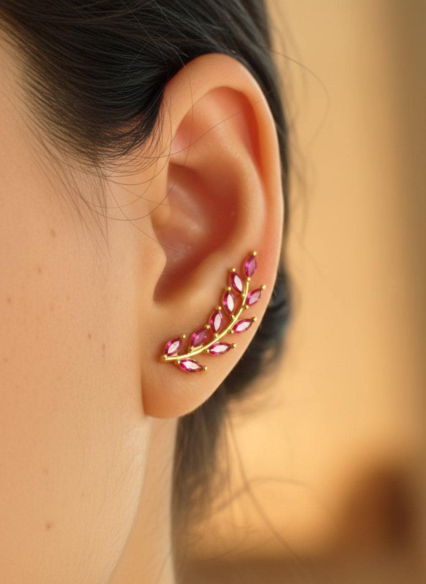 Ruby Earring Climber / Ruby Ear Crawlers Earrings / Marquise Ear Climber Earrings / Bridesmaid Gift / July Birthstone Gift / In Stock