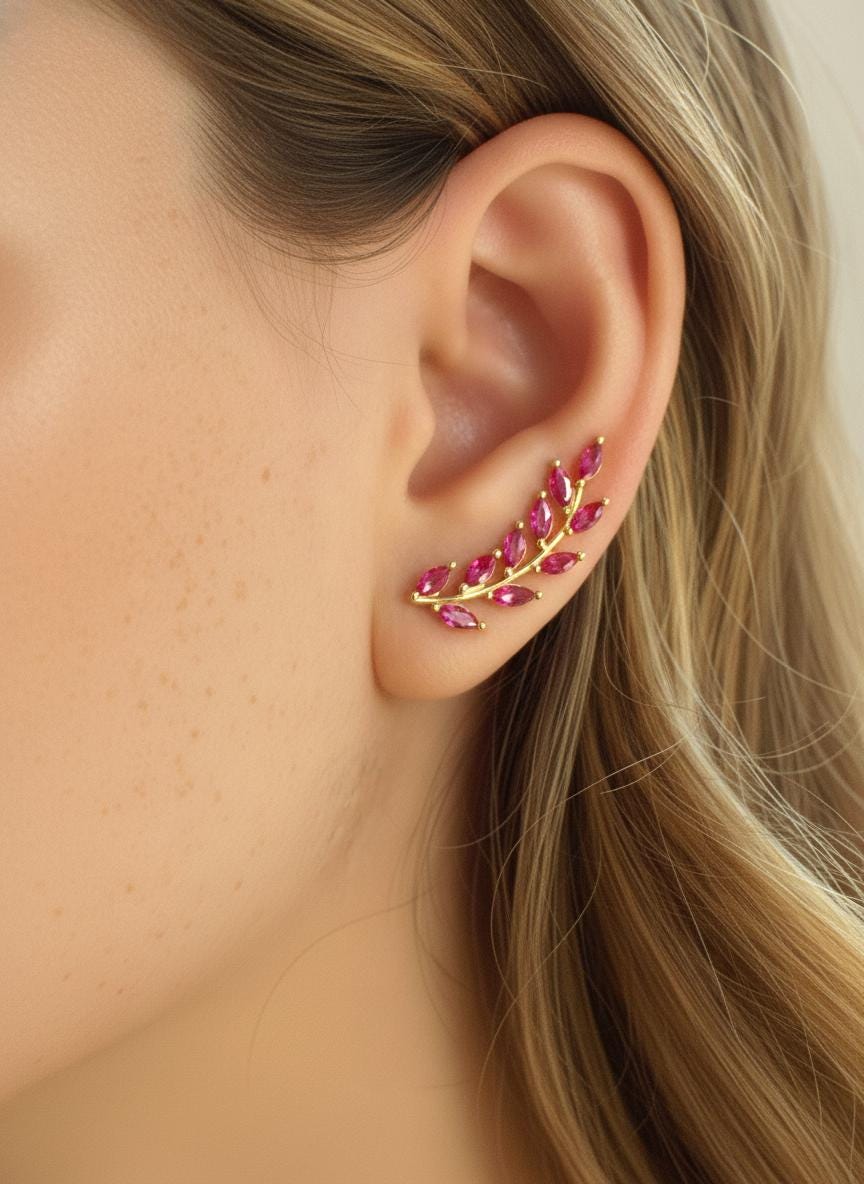 Ruby Earring Climber / Ruby Ear Crawlers Earrings / Marquise Ear Climber Earrings / Bridesmaid Gift / July Birthstone Gift / In Stock
