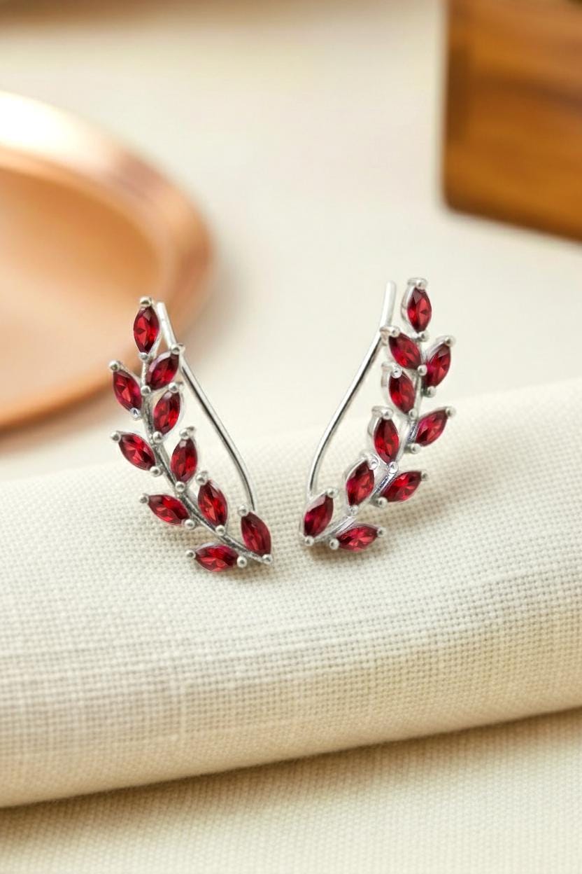 Garnet Earring Climber / Marquise Ear Crawlers Earring / Ear Climber Earring / Bridesmaid Gift / January Birthstones