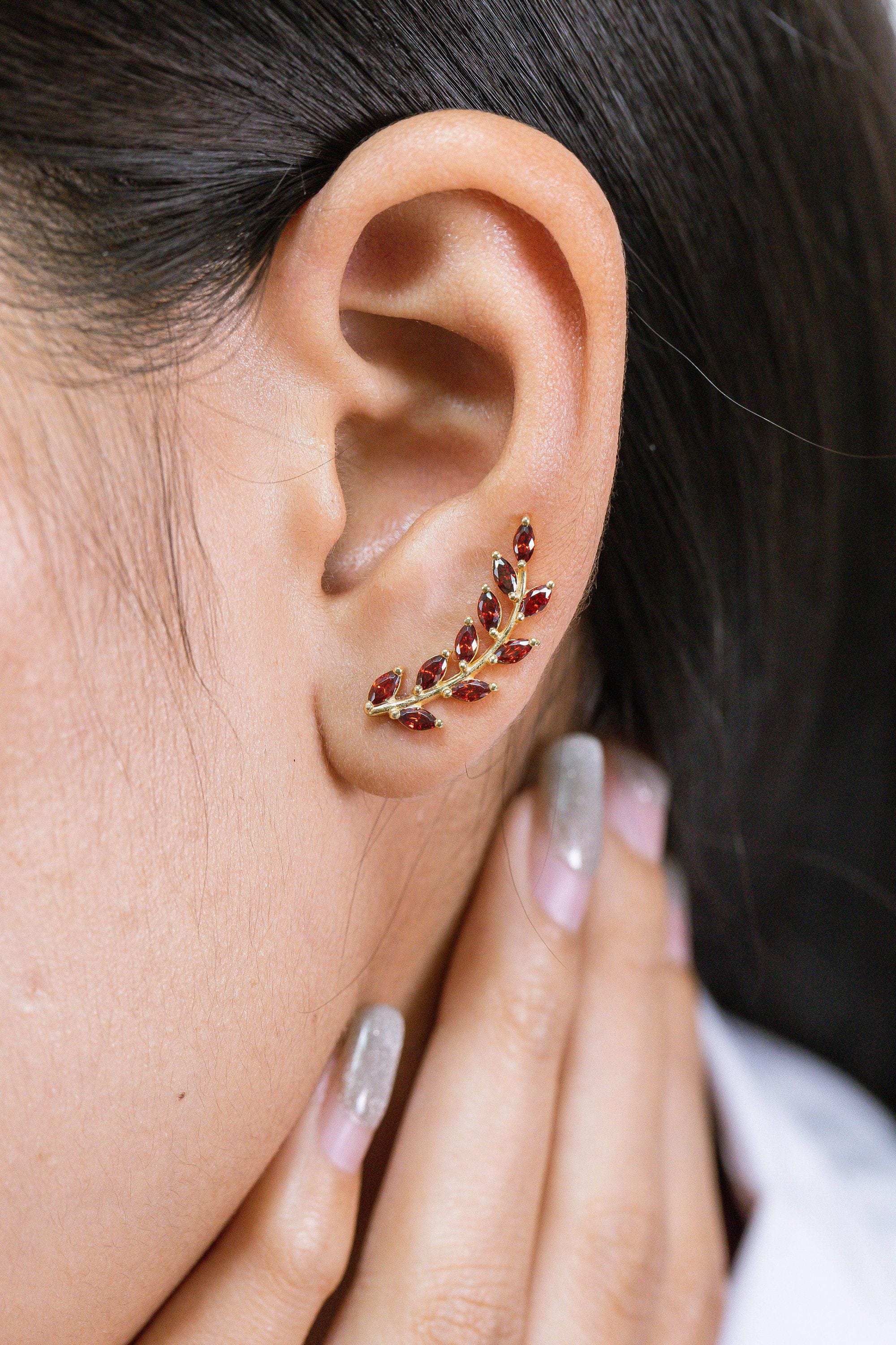 Garnet Earring Climber / Marquise Ear Crawlers Earring / Ear Climber Earring / Bridesmaid Gift / January Birthstones