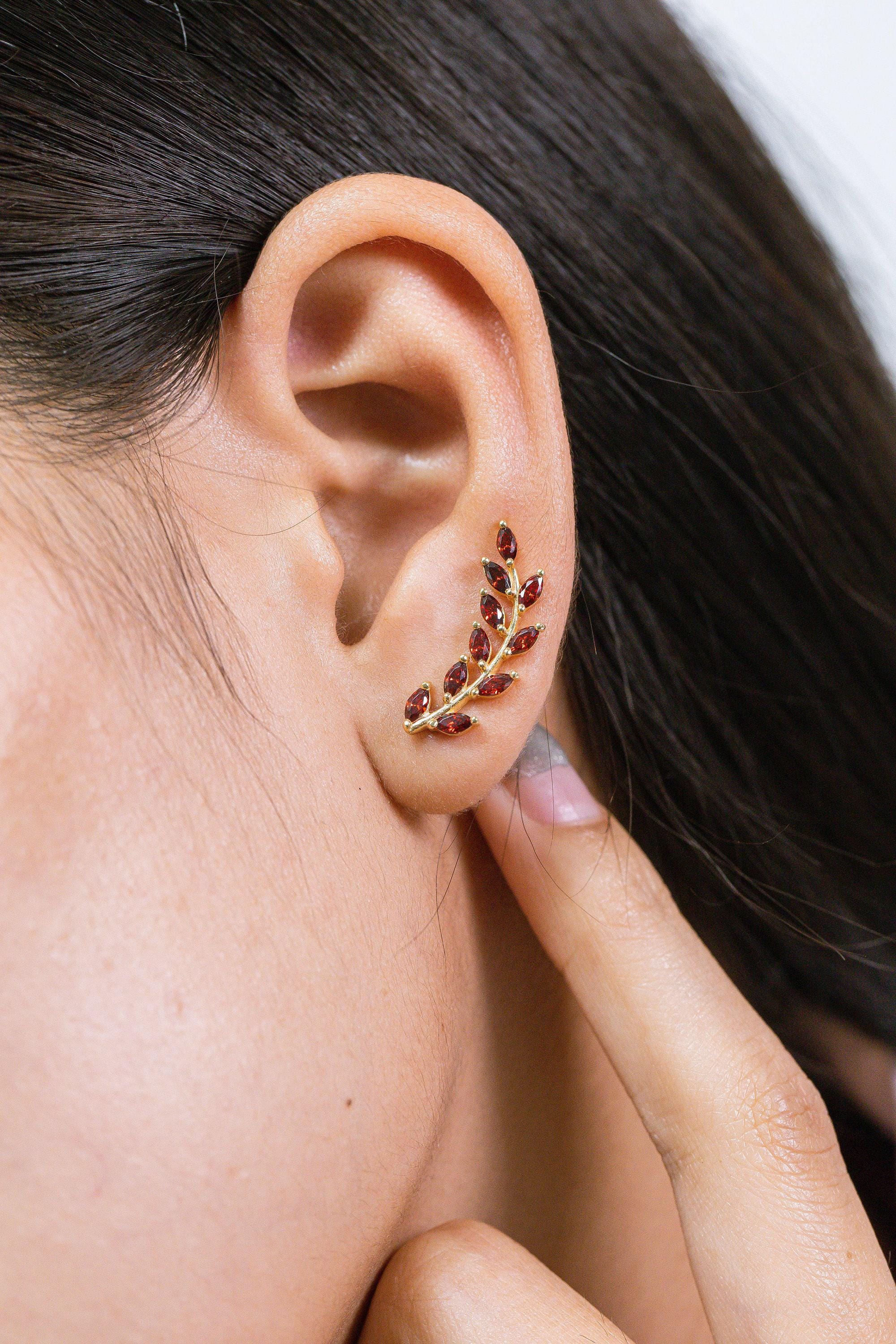 Garnet Earring Climber / Marquise Ear Crawlers Earring / Ear Climber Earring / Bridesmaid Gift / January Birthstones