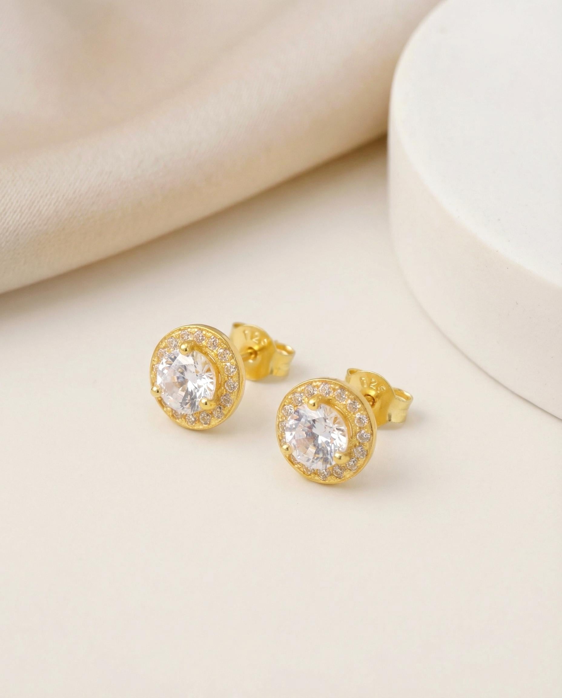 Diamonds Halo Stud Earrings, Sterling Silver Round Diamond Earrings, Everyday Earring, Bridesmaid Gift, Classic Earrings