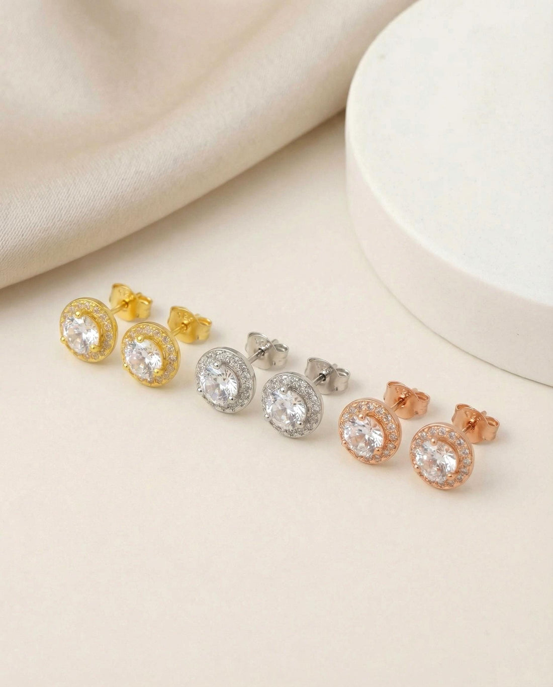 Diamonds Halo Stud Earrings, Sterling Silver Round Diamond Earrings, Everyday Earring, Bridesmaid Gift, Classic Earrings