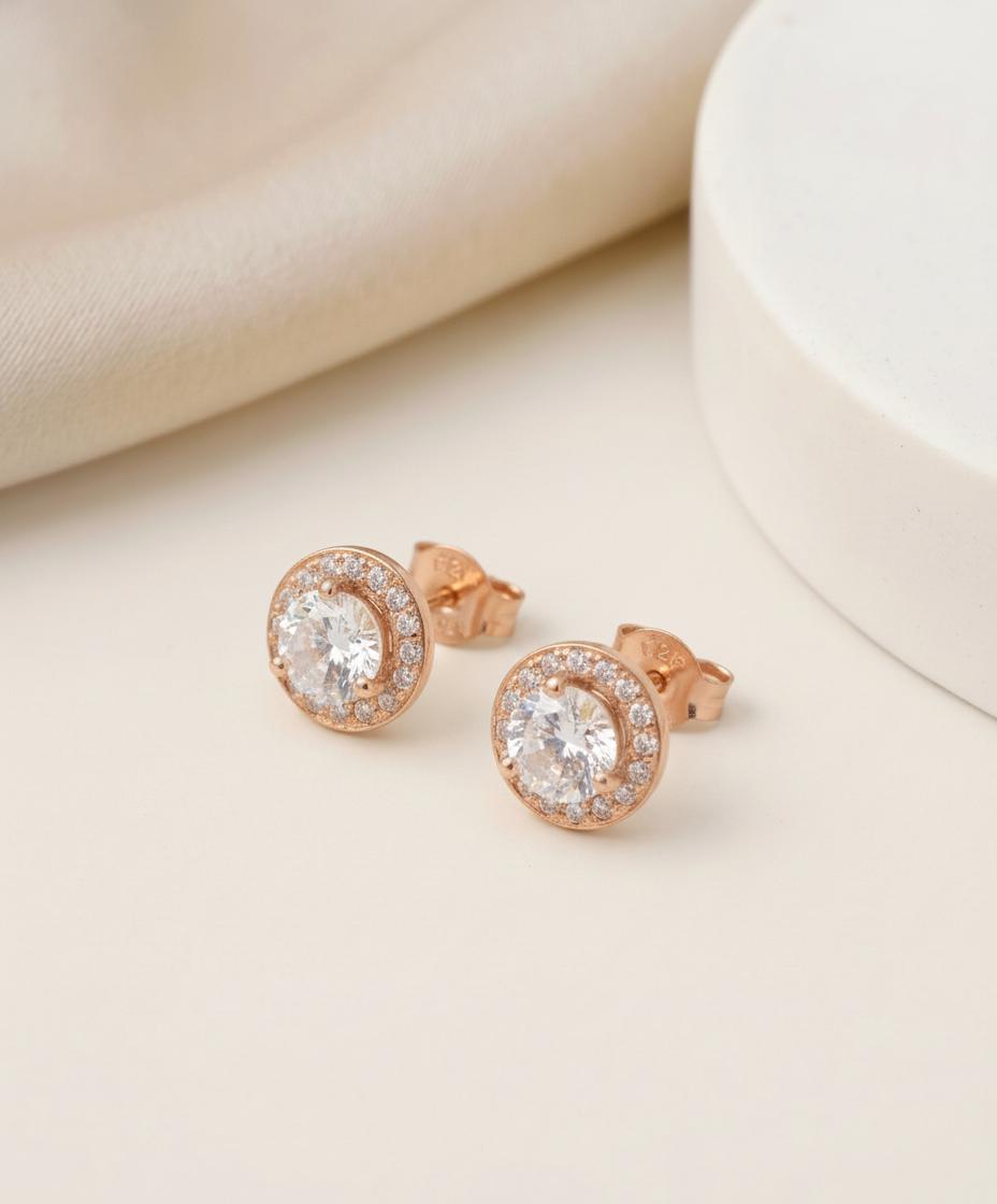 Diamonds Halo Stud Earrings, Sterling Silver Round Diamond Earrings, Everyday Earring, Bridesmaid Gift, Classic Earrings