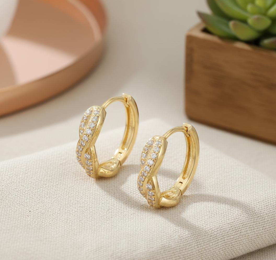 Twisted Rope Hope Earrings, Diamond Hoop Earring, Dainty Minimalist Hoops, Thick Hoop Earrings, Gift for Women