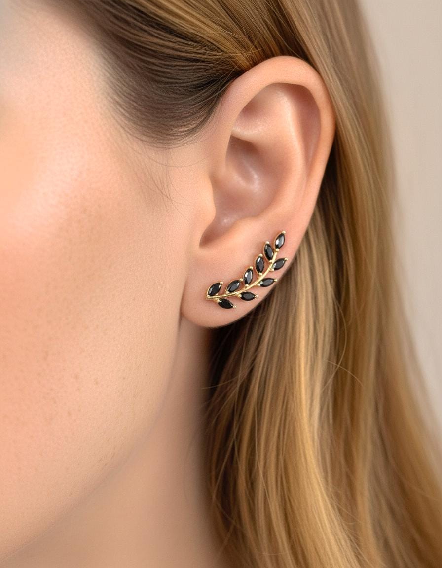 Black Diamonds Earring Climber / Marquise Ear Crawlers Earrings / Ear Climber Earrings / Bridesmaid Gift / Christmas Jewelry Gift