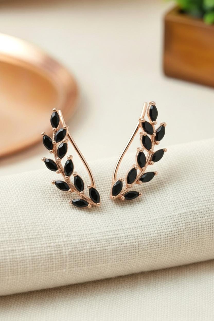 Black Diamonds Earring Climber / Marquise Ear Crawlers Earrings / Ear Climber Earrings / Bridesmaid Gift / Christmas Jewelry Gift