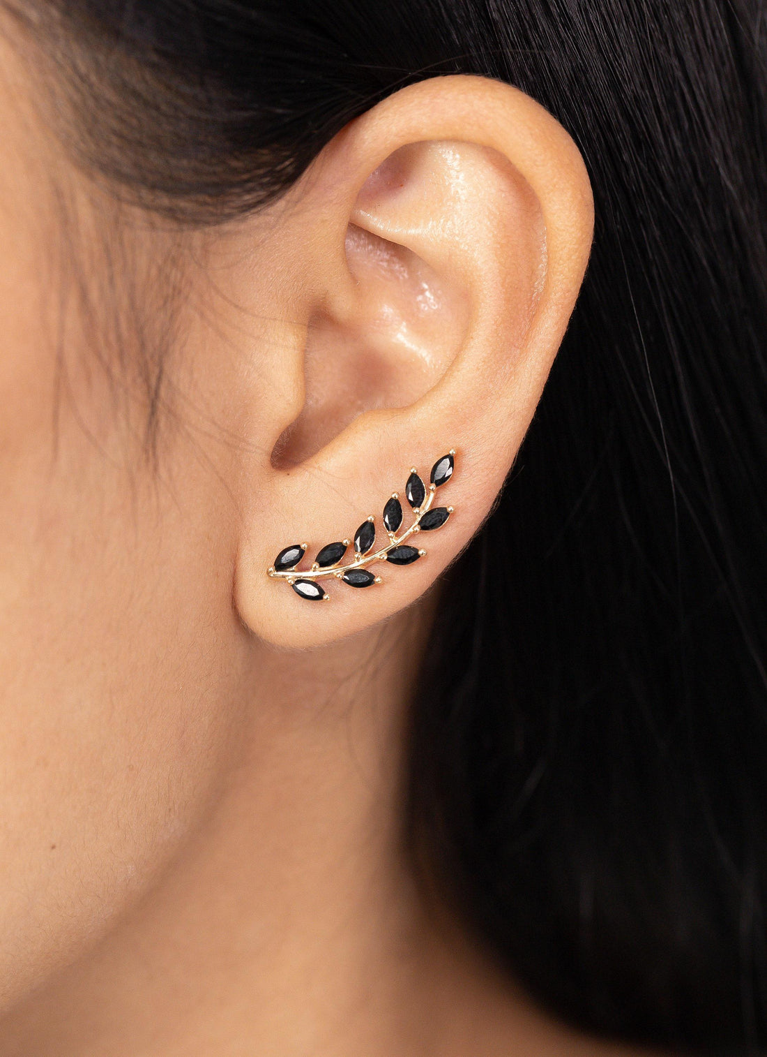 Black Diamonds Earring Climber / Marquise Ear Crawlers Earrings / Ear Climber Earrings / Bridesmaid Gift / Christmas Jewelry Gift
