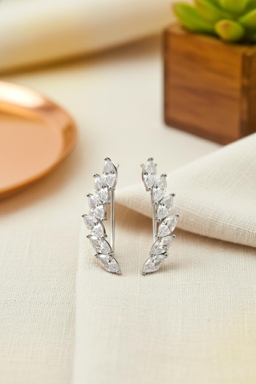 Marquise Row Ear Climbers / Ear Crawler Earring / Bridesmaid Ear Crawler / Minimalist Earring / Bridal Earrings