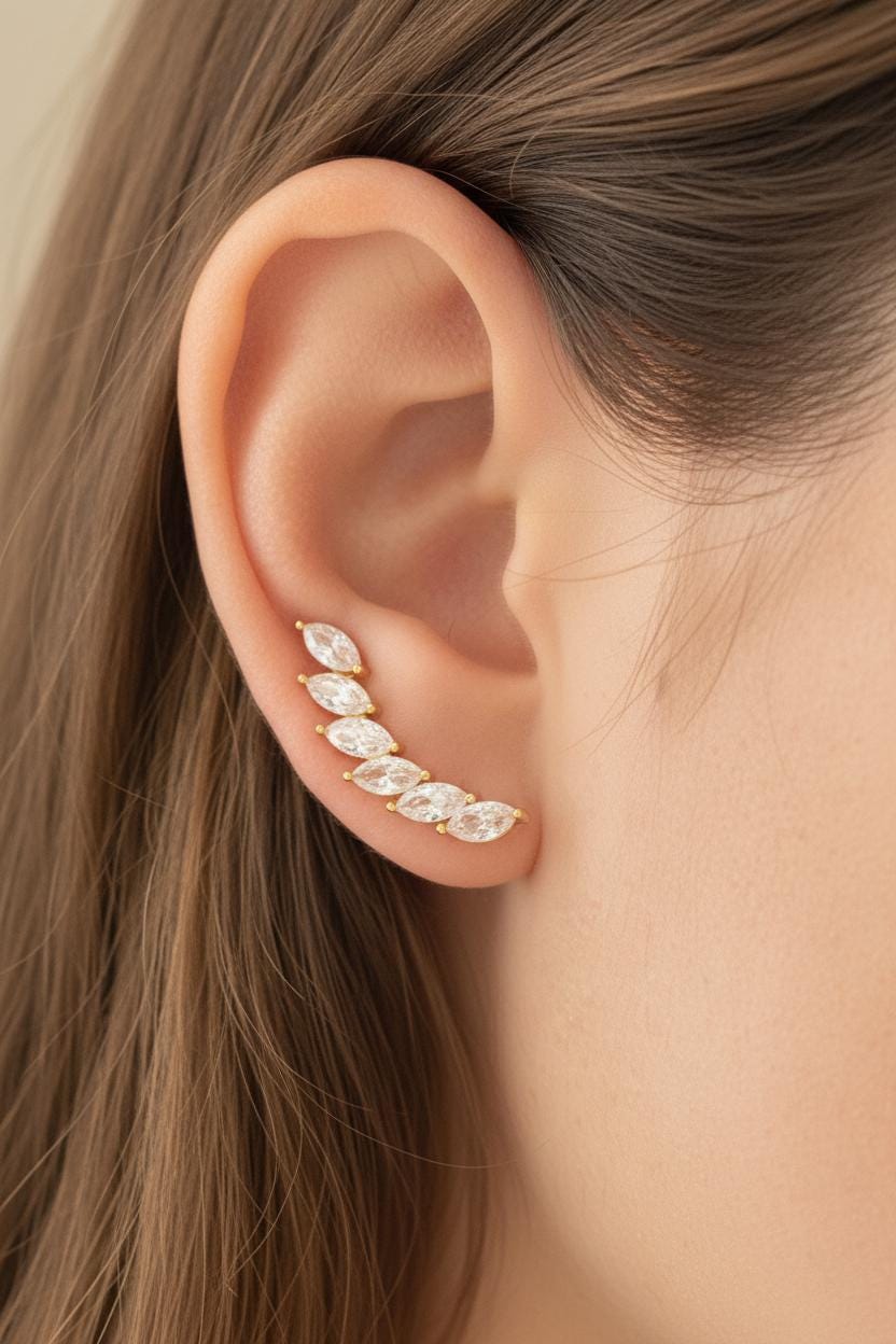 Marquise Row Ear Climbers / Ear Crawler Earring / Bridesmaid Ear Crawler / Minimalist Earring / Bridal Earrings