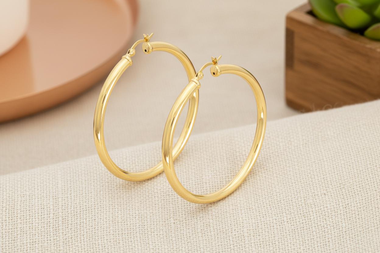 50 MM Oversized Statement Hoop Earrings, Sterling Silver Thick Earring for Women, Plain Bold Hoops, Extra Large Earrings