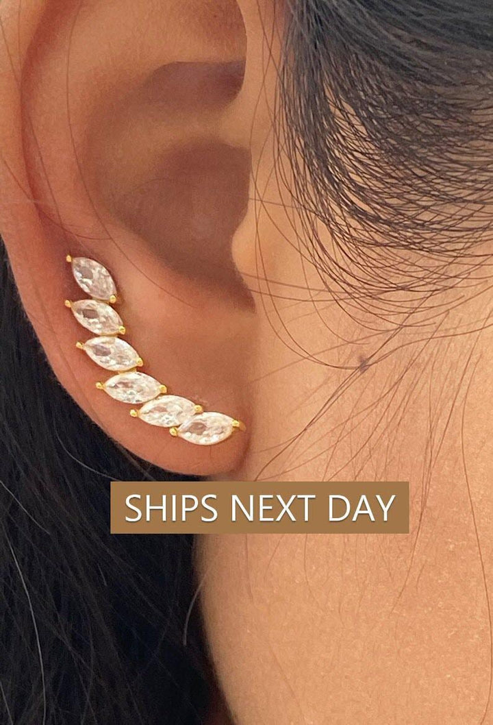 Marquise Row Ear Climbers / Ear Crawler Earring / Bridesmaid Ear Crawler / Minimalist Earring / Bridal Earrings