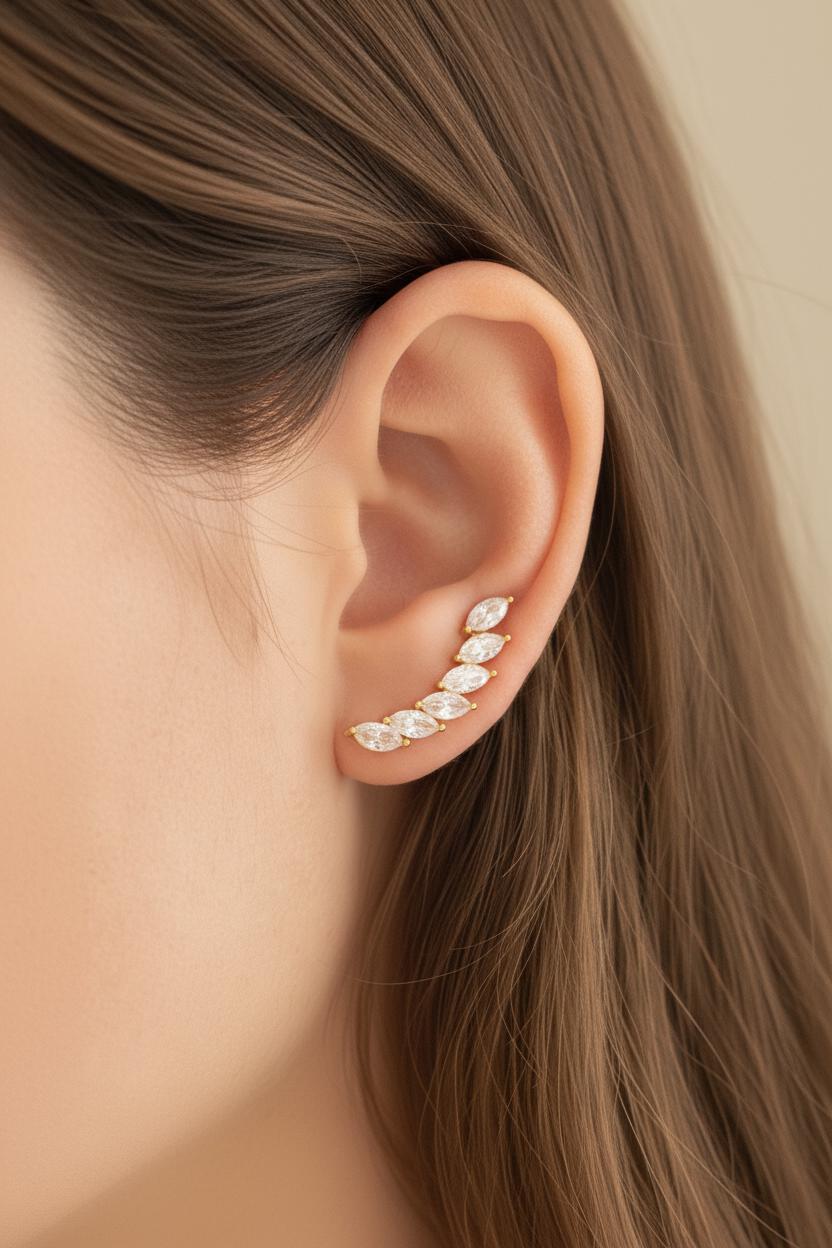 Marquise Row Ear Climbers / Ear Crawler Earring / Bridesmaid Ear Crawler / Minimalist Earring / Bridal Earrings