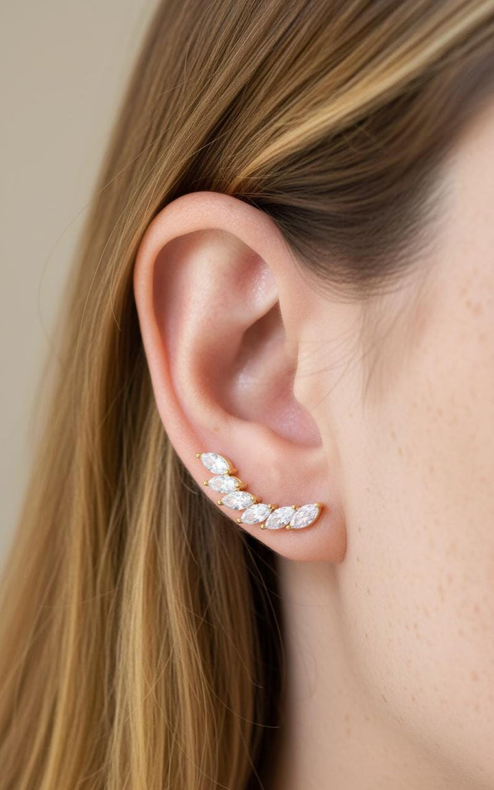 Marquise Row Ear Climbers / Ear Crawler Earring / Bridesmaid Ear Crawler / Minimalist Earring / Bridal Earrings