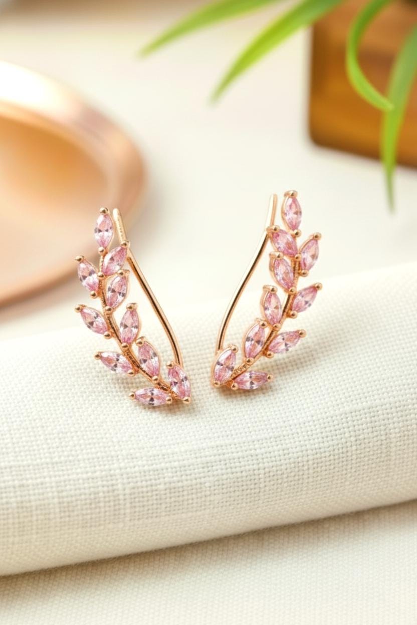 Pink Sapphire Earring Climber / Ear Crawlers Earrings / Marquise Ear Climber Earrings / Bridesmaid Gift / September Birthstone Gift