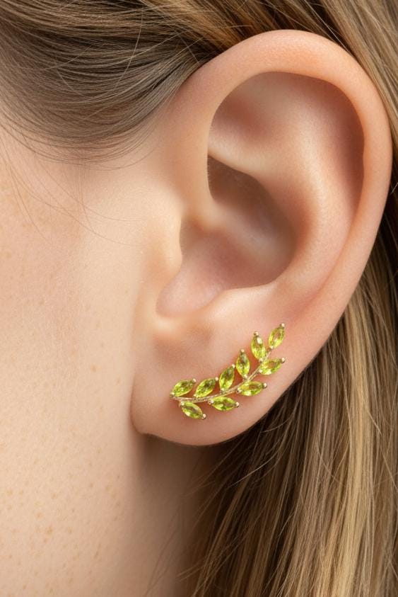 Peridot Earring Climber / Marquise Ear Crawlers Earrings / Ear Climber Earrings / Bridesmaid Gift / August Birthstones