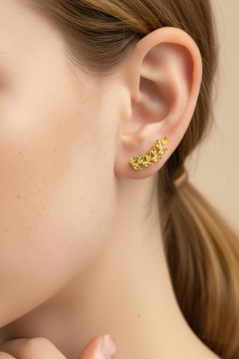Peridot Earring Climber / Marquise Ear Crawlers Earrings / Ear Climber Earrings / Bridesmaid Gift / August Birthstones