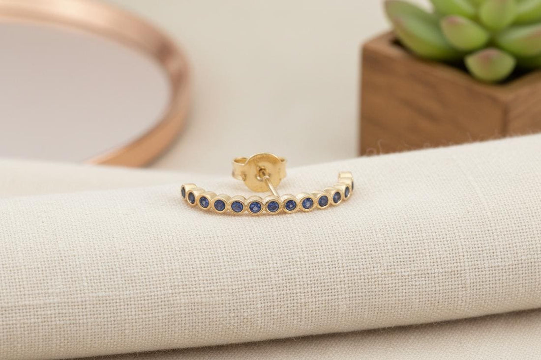 Ear Lobe Blue Sapphire Cuff Earrings, Suspender Earrings, Dainty Stud Lobe Cuff, September Birthstones Gift, Last Minute Gifts