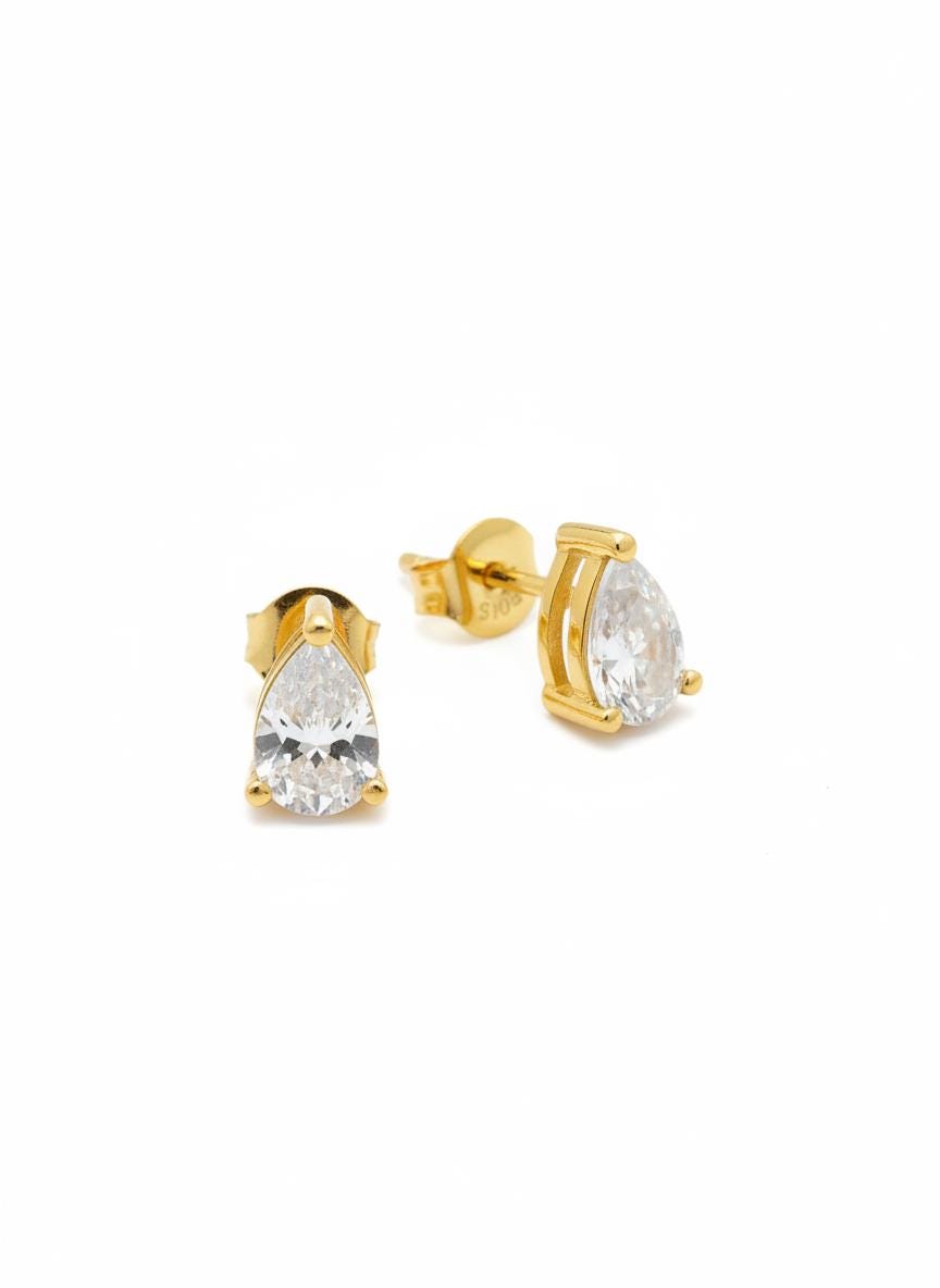 Pear Stud Earrings / Minimalist Earrings / Diamond Solitaire Pear Stud / Graduation Gift